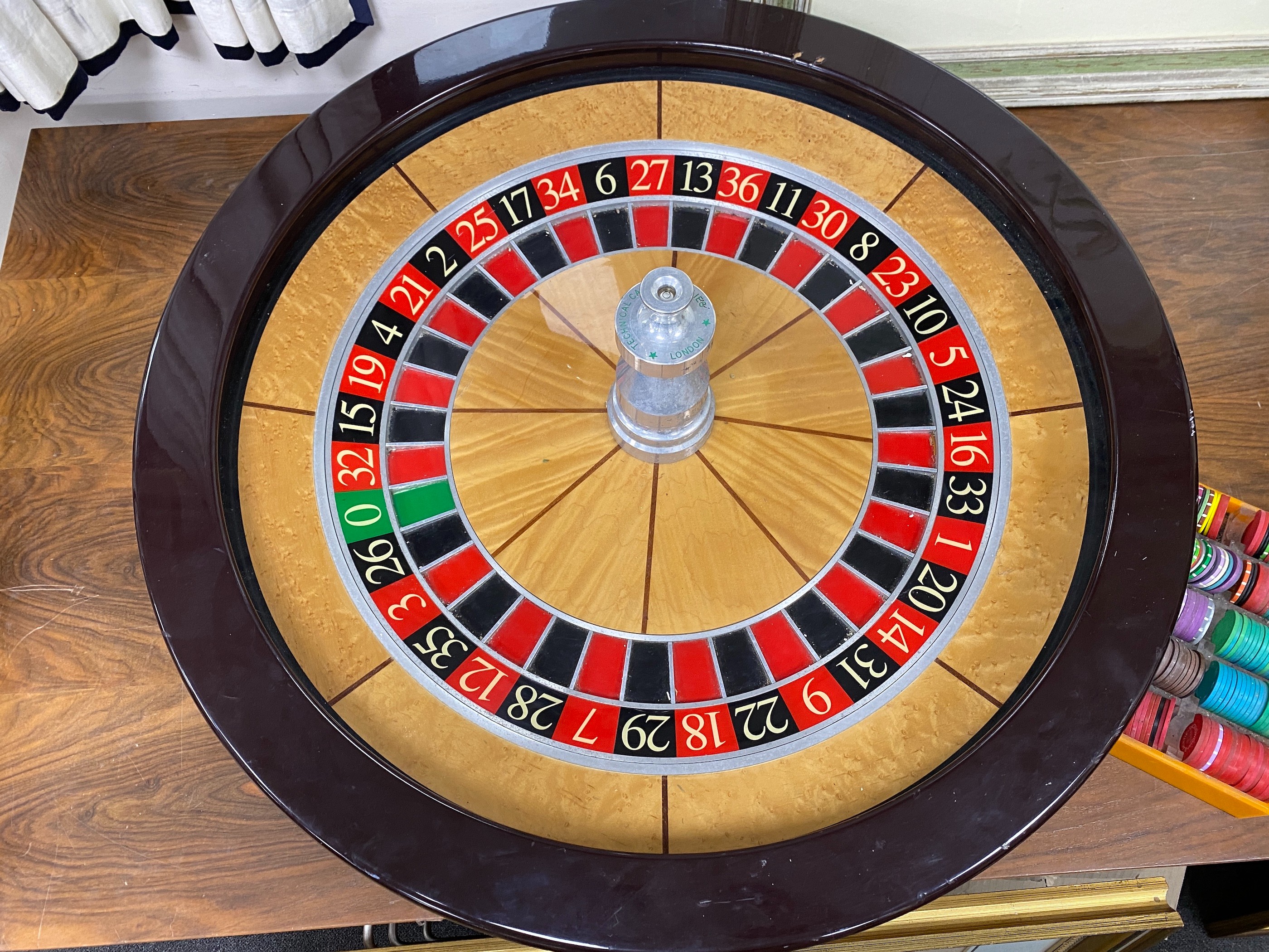 A large A.B.P. London casino roulette wheel, diameter 78cm